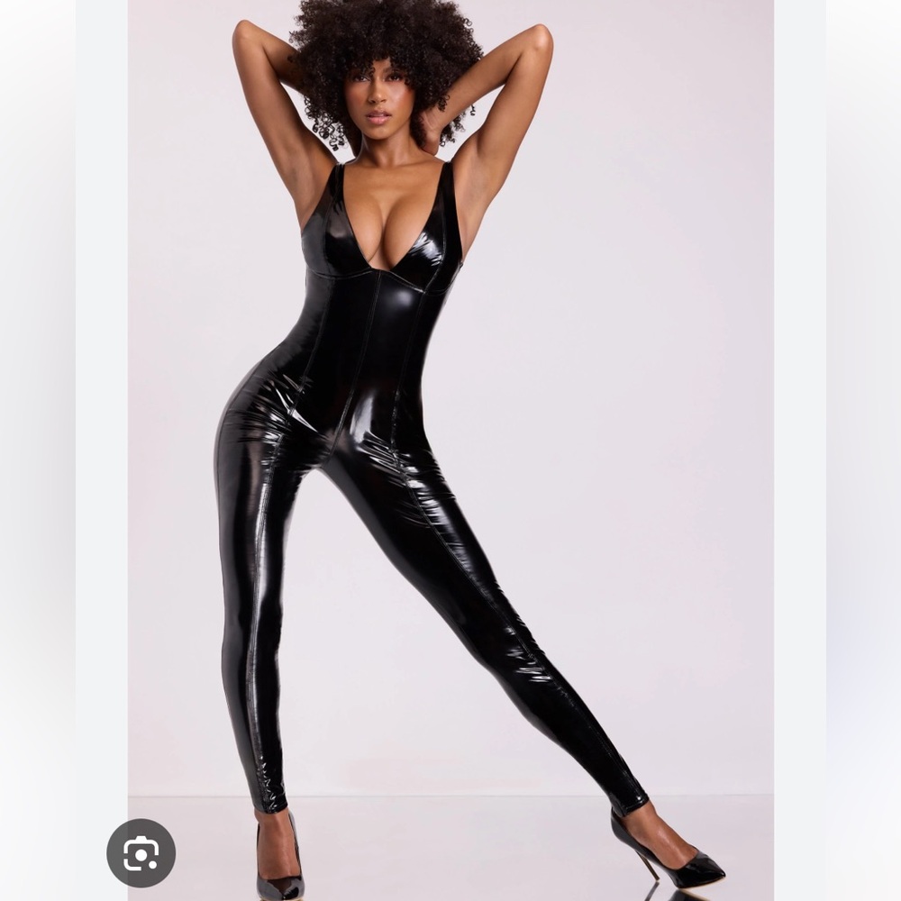 Oh Polly Black Latex Catsuit Costume